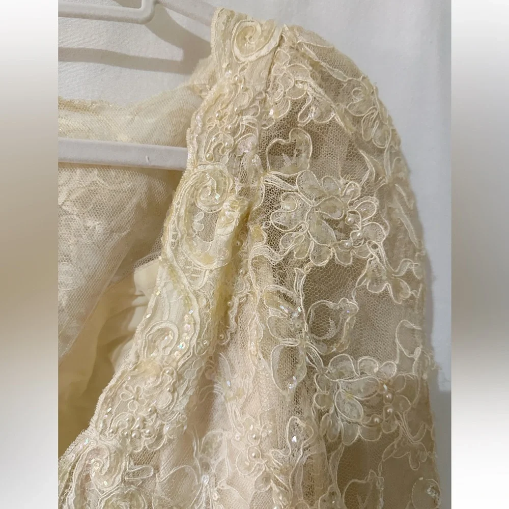 Vintage Jim Hjelm “A Private Collection” NY Beaded Lace Dress 1980 Couture Ivory - Picture 10 of 12